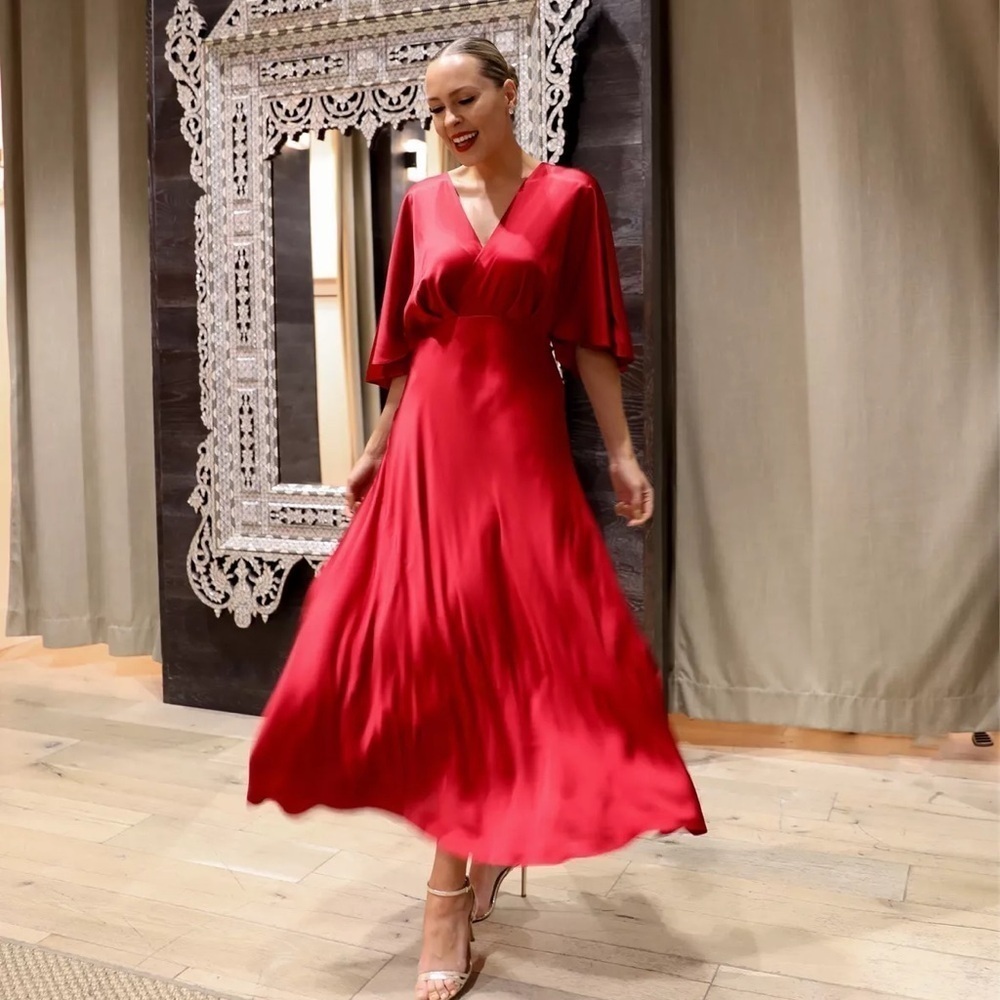 NWT! Banana Republic Red Aura Silk Maxi Dress - 817278 🌎 - Picture 2 of 12